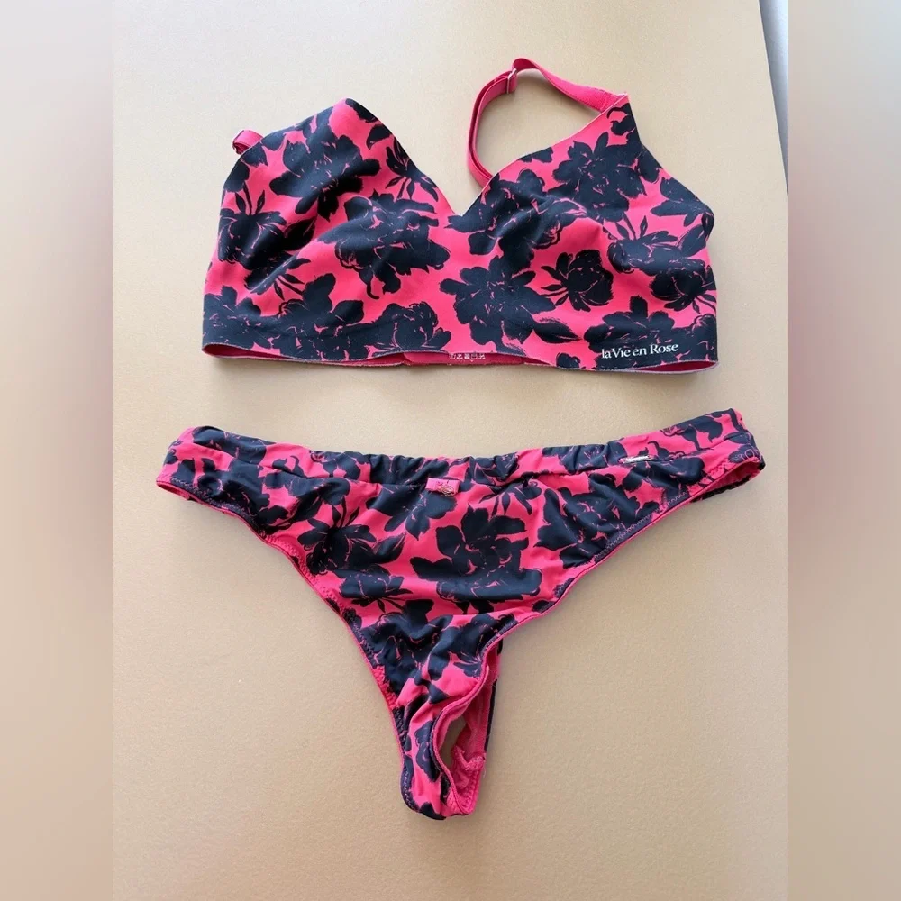 Floral Red & Black Lingerie matching set size S